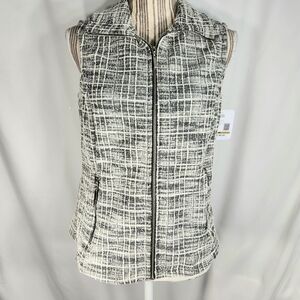 ED Emily Daniels NWT Black & White Egret Plaid Metallic Zip Boucle Vest  SP